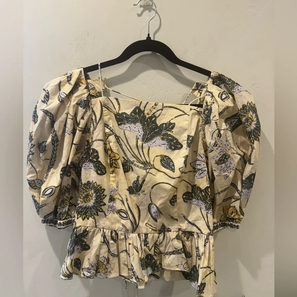 ULLA JOHNSON Carlotta Floral Cotton Peplum Top in Lemonbalm 🔥🔥✨✨✨ SZ 6 New - Picture 10 of 11